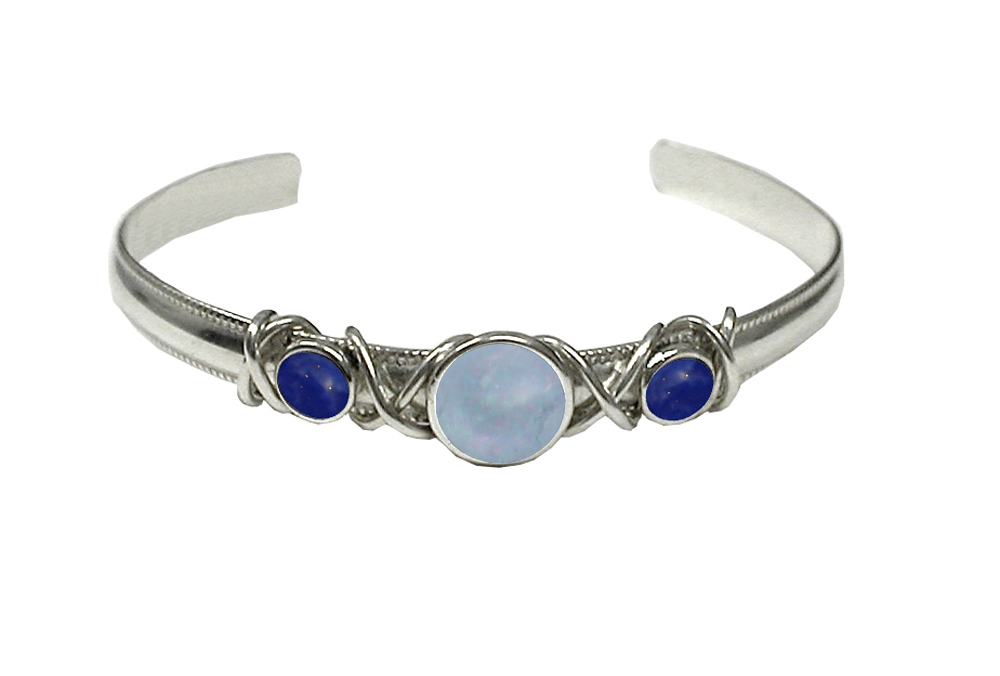 Sterling Silver Hand Made Cuff Bracelet With White Moonstone